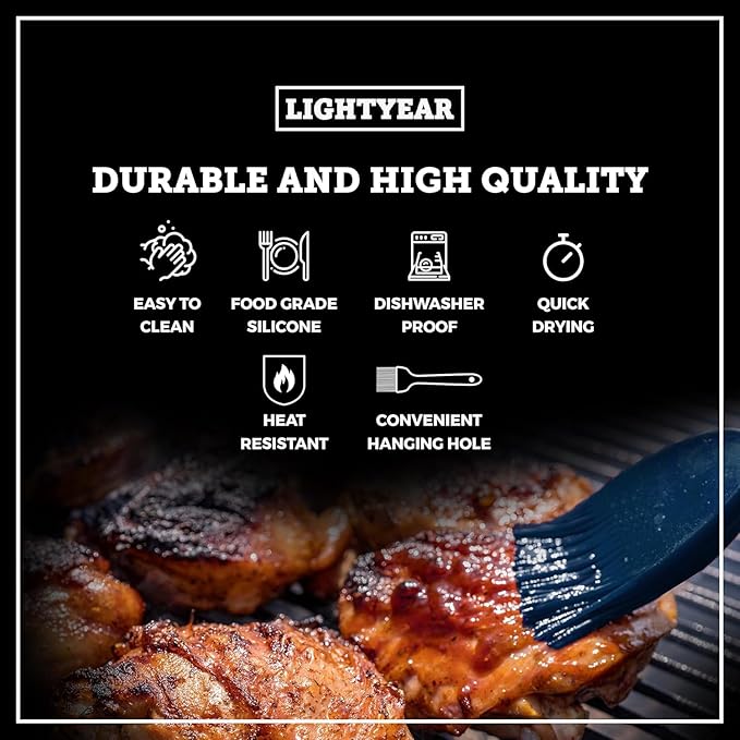 Lightyear Silicone Basting Pastry Brush Set (2 Pcs) ❘ 450°F Heat Resistant Oil Brush for Your Kitchen - Ideal For BBQ’s, Baking & Cooking | 100% Food Grade Silicone - BPA Free & Dishwasher Safe (Blue)