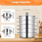 5-Tier Stainless Steel Steamer Cookware Pot with Kitchen Steaming Cookware with Lid Gas Electric Stove Steamer Pot for Kitchen, Home, And Commercial Use