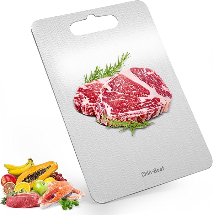 Double-Sided Food-Grade Kitchen Cutting Board,Stainless Steel Cutting Board, Non-Toxic & Non-Slip, Dishwasher Safe, Ideal for Indoor, Outdoor, Camping & BBQ Parties, L 15.4" * 11"