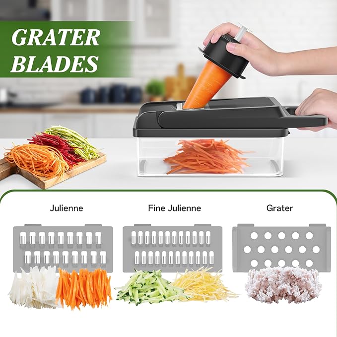 HomeHacks Vegetable Chopper Vegetable Cutter, 12 in 1 Kitchen Gadget, Dicer, Slicer, Onion Cutter, Salad, Cheese Grater & Egg Separator - Multi-Functional Veggie Chopper Lid with Handle (Grey)