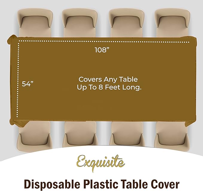 Exquisite 66% Thicker Premium Plastic Table Cloth Rectangle Table Cover 0.5 Mil 6 Pack Gold Table Cloth 54 Inch x 108 Inch Disposable Tablecloth Won't Tear Easily Like Cheap Thin Brands