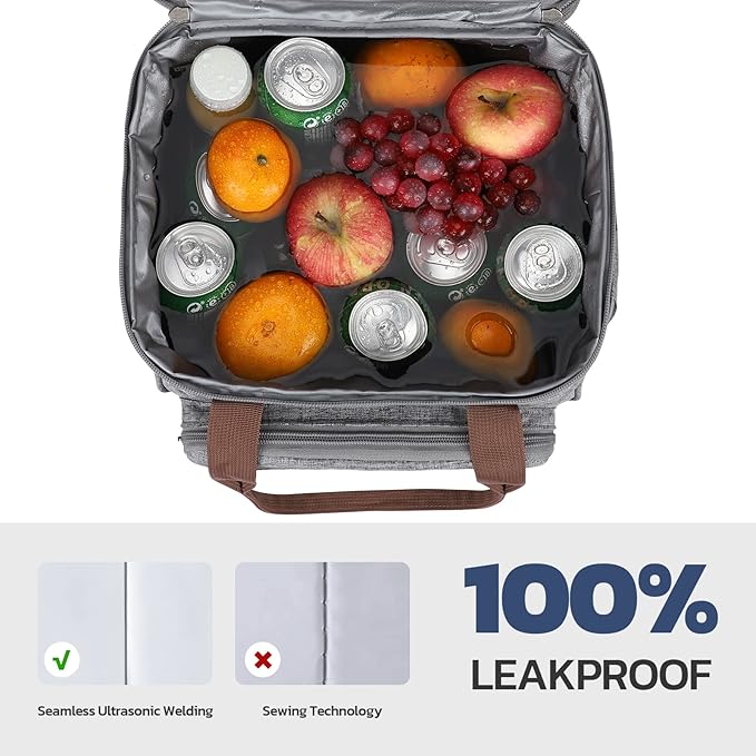 Maelstrom 23L Insulated Lunch Box For Men Women,Expandable Double Deck Lunch Cooler Bag,Lightweight Leakproof Tote Bag With Side Tissue Pocket,Gray