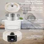 Low Carb Rice Cooker with Reservable-Timable,Low Sugar Multi Functional 3L &2 Cups for Starch Removing Glass Cooker,110v Maximum Power 800w Multi Functional Maker,Liftable Filter Basket (Beige)