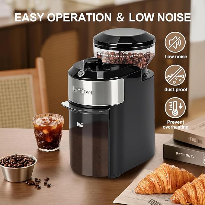 Burr Coffee Grinder - Electric Coffee Bean Grinder with 28 Adjustable Grind Settings For 2-12 Cups - Adjustable Coffee Grinders for Home Use - Easy to Use - Stainless Steel