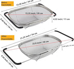 Over The Sink Stainless Steel Oval Colander with Expandable Rubber Grip Handles Strainers, Fine Mesh Strainer Basket Kitchen 6 Quarts Colander for Strain, Drain, Rinse Fruits, Vegetables