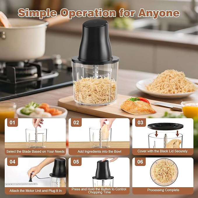 2-in-1 Electric Chicken Shredder & Meat Grinder, 250W Powerful Motor, Dual Blades for Shredding & Grinding, 1.5L BPA-Free Bowl, One-Touch Food Processor for Baby Food, Pet Meals, Fitness Meal Prep