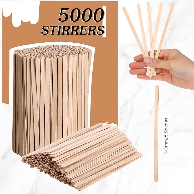 5000 Pcs Wooden Coffee Stirrers 5.5 Inch Disposable Wood Coffee Stir Sticks for Tea Cocktail Drink Stirring