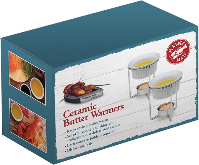 Maine Man Butter Warmer Set, Ceramic Ramekins with Chrome-Plated Steel Wire, Set of 2, 3-Ounce Capacity