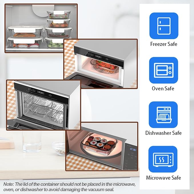19 PCS Vacuum Sealer, Handheld Manual Vcuum Pump For Borosilicate Glass Vacuum Storage Containers [4PCS, 21Oz] & 10 PCS Vacuum Bags[8.5Cups], Meal Prep Containers, Airtight Food Storage Containers