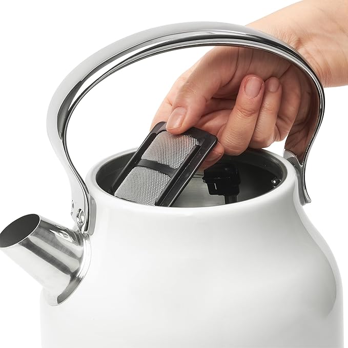 Haden Heritage 1.7 Liter Stainless Steel Electric Kettle, Hot Water Kettle with 360-Degree Base and Auto Shutoff, Ivory & Chrome