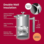 MuellerLiving French Press Coffee Maker 34oz, Stainless Steel French Press Coffee, 4 Filter Heat Resistant Double Insulated, Rust-Free, Food Grade, Dishwasher Safe Coffee Pot
