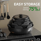 23 Pcs Pots and Pans Set Non Stick, Ceramic Cookware Set Non Toxic with Detachable Handles, Healthy Induction Cookware Oven Safe RV Kitchen Set, PFAS PFOA & PTFE Free, Black