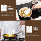 P&P CHEF White Kitchen Cooking Utensil Set of 4, Silicone Solid Spatulas Slotted Spoons Turners for Non-stick Cookware Flipping Mixing, Heat-proof