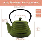 20.3oz Small Cast Iron Teapot, SECHUDO Cast Iron Tea Kettle for Stovetop Safe Coated with Enameled Interior, Iron Tea Pot with Stainless Steel Infuser for Loose Tea (Green Pinstripe Pattern)