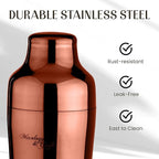 Mixology & Craft Bartender Kit: 10-Piece Cocktail Shaker Set with Dark Bamboo Stand | Complete at Home Bar Set with Bar Accessories | Great Housewarming Gift | Leak-Proof Design (Copper)