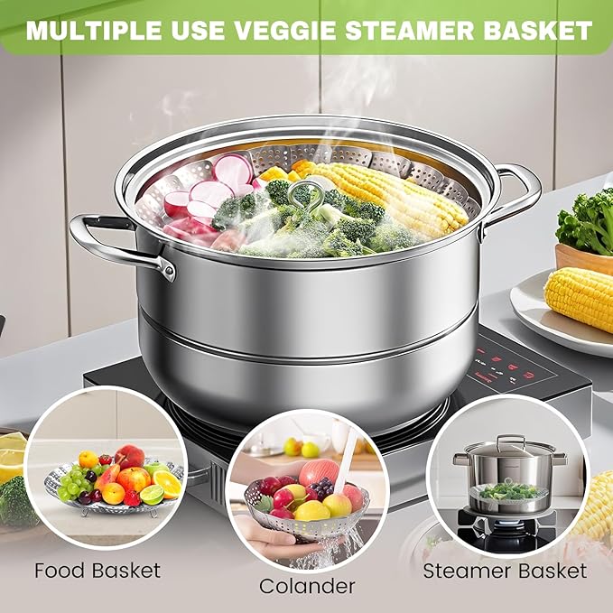 Steamer Basket Stainless Steel Instant Pot Accessories for Food and Vegetable, Zocy Premium Expandable Steam Basket to Fit Various Size Pots Medium (6.1" to 10.2"))