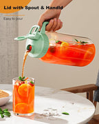 64oz Glass Mason Jar Pitcher with Lid and Spout, 2 Quart Airtight Glass Water Jug, Leakproof Wide Mouth Mason Jar Pitcher for Iced Sun Tea, Milk Storage, Cold Brew Coffee, Juice, Green