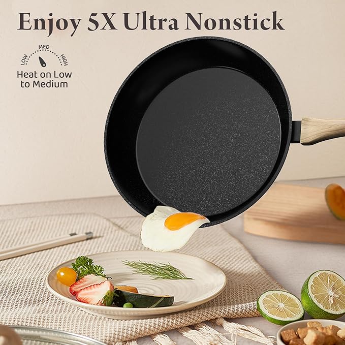 23 Pcs Pots and Pans Set, Non Stick Ceramic Cookware Set with 3 Frying Pans, Healthy Non-Toxic, Large Capacity,Induction Compatible, PFAS/PTFE/PFOA Free, Black