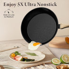 23 Pcs Pots and Pans Set, Non Stick Ceramic Cookware Set with 3 Frying Pans, Healthy Non-Toxic, Large Capacity,Induction Compatible, PFAS/PTFE/PFOA Free, Black