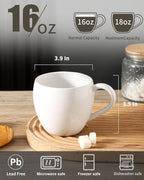 Coffee Mugs Set of 4, Stoneware 16 oz Coffee Cups for Latte, Tea, Milk, Cappuccino, Ceramic Tea Cups for Housewarming Wedding Gift, Microwave & Dishwasher Safe, Matte White