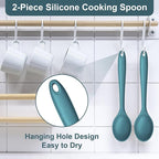 E-far Silicone Cooking Spoon Set of 2, Heat Resistant Kitchen Spoons Utensils Nonstick Mixing Spoon for Baking Stirring Serving, Non-Toxic & Dishwasher Safe (Blue)