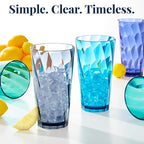 US Acrylic Optix Plastic Reusable Drinking Glasses (Set of 8) 20oz Water Cups in Coastal Colors | BPA-Free Tumblers, Made in USA | Top-Rack Dishwasher Safe