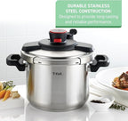 T-fal Clipso Stainless Steel Pressure Cooker 8 Quart, Induction Compatible, Secure locking System, One Hand System, Fast Cooking, Recipe Book Included, Cookware, Pots and Pans, Dishwasher Safe, Silver