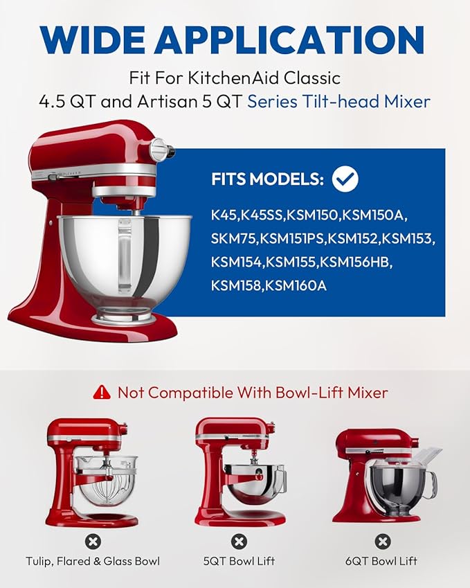 Stainless Steel Kitchen Spiral Dough Hook Attachments for 4.5-5QT Tilt-Head Stand Mixers, Kitchen-Aid Mixer Dough Hook for KSM5,K45,K45SS,KN15,KDM90, KSM45, KSM75, KSM85, KSM88