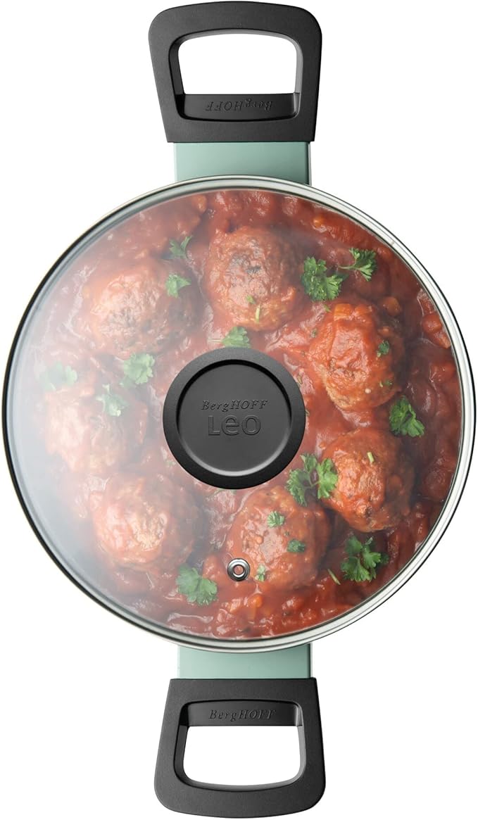 BergHOFF Sage Non-stick 7Pc Cookware Set, Glass Lid with Steam Vent, Pressed Aluminum, FernoGreen Non-toxic Nonstick Coating with Stay-cool Handle