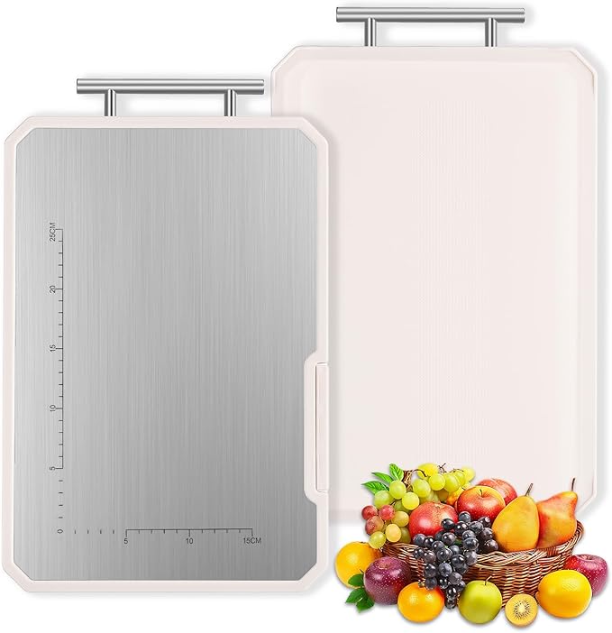Titanium Cutting Board,Double-Sided Large Cutting Board for Kitchen, Food Grade chopping board for Meat,Pure Titanium and Wheat Straw PP,Non Toxic,Dishwasher Safe,16.5 * 10.2Inch