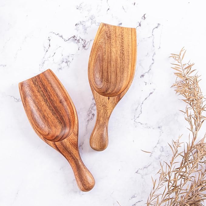 GinSent Wood Coffee Scoop-2 Pieces Large Measuring Spoons for Ground Coffee,Tea,Sugar,Seasoning-Multipurpose Wooden Scoop for Jars,Canisters,Bath Salts,Laundry Detergent(Acacia Wood)