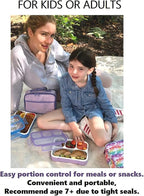 Bento-Box with Lunch Bag and Ice Pack Set. Containers for Kids Girls Adults Snacks and Lunches. 4 Compartments, Leak-proof Portion Container Boxes Insulated Bags for School, Purple