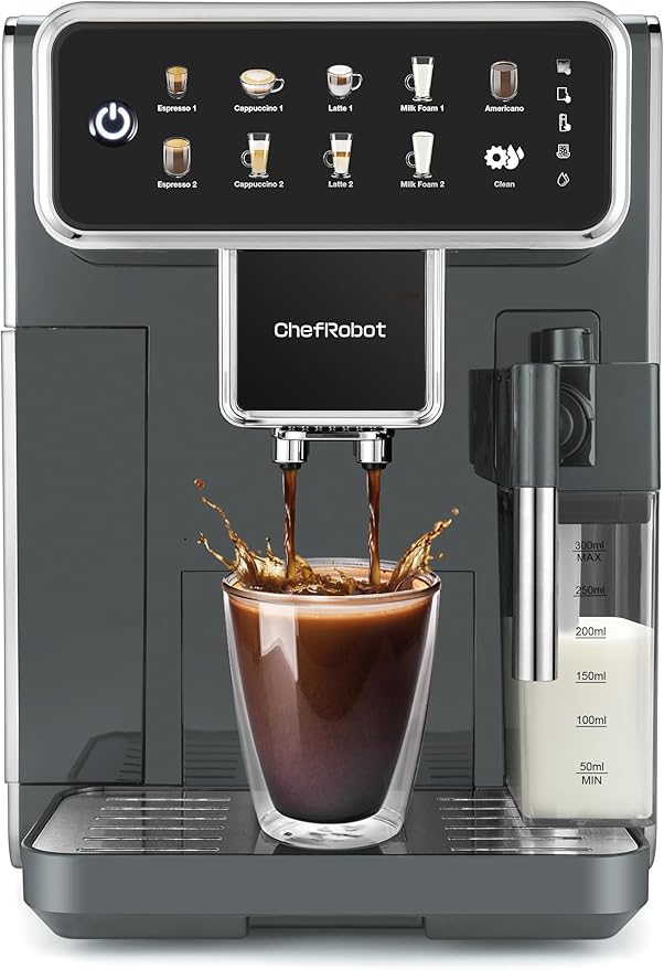 Automatic Espresso Machine Coffee Maker 12 Cup with Grinder Cappuccino Latte Americano Machine with Milk Frother for Home/Office (Gray)