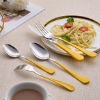20-Piece Yellow Silverware Set 18/0 Stainless Steel Silverware Set Yellow Handle Cutlery Set Service for 4 Dinner Knives Forks Spoons Set Flatware Set Finish Dishwasher Safe