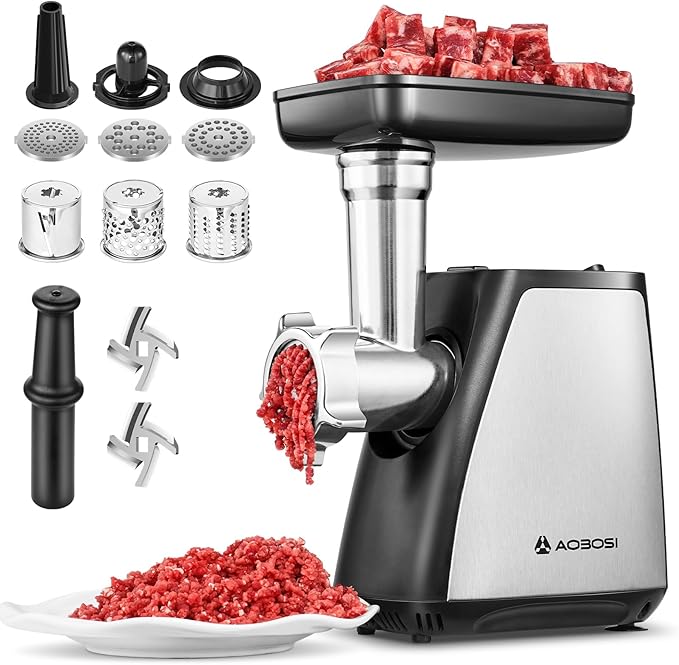 AAOBOSI Meat Grinder Electric, [2800W Max] Meat Grinder, Cheese Grater, Sausage Maker & Kibbe Kit for Home Use