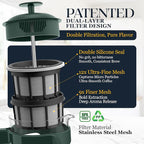 ESPRO P3 French Press Coffee Maker – Patented Double Micro-Filter for Grit-Free Brew, Heat Resistant thicker Borosilicate Glass Coffee press – Green (32 oz)