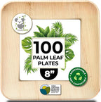 KoalaLove Palm Leaf Plates Bamboo Plates Disposable Square 8 inch 100 Bulk Party Pack Elegant Sturdy Design Better Than Paper and Plastic (KoalaLove-PLP-8IN-100-Plates)