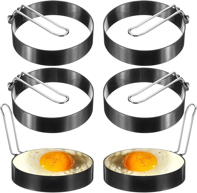 HARFINGTON 6Pcs Egg Rings 3.5" Stainless Steel Nonstick Pancake Cooking Ring for Griddle Frying Eggs Sandwich Omelets Breakfast