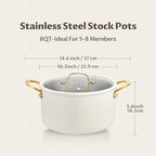 BEZIA 8 Quart Tri-Ply Stainless Steel Pot with Lid, Sturdy & Double Handle, Compatible with Most Cooktops, Even Heat Distribution, Perfect for Stews, Simmering & Soups