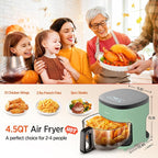 6-IN-1 Glass Air Fryer,4.5QT Air Fryer with Viewing Glass Pot, Air Fry, Dehydrate, Air Crisp Technology,Nonstick & Dishwasher Safe Basket,97% Less Oil,Features Digital Timer (Green)
