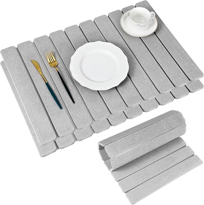 Nuanchu 2pack Large Stone Dish Drying Mat for Kitchen Counter, 23.6"(L)x15.4"(W), Collapsible Diatomaceous Earth Water Absorbing Mat for Dishes Bottles Cups, Match Any Countertop (Light Grey)