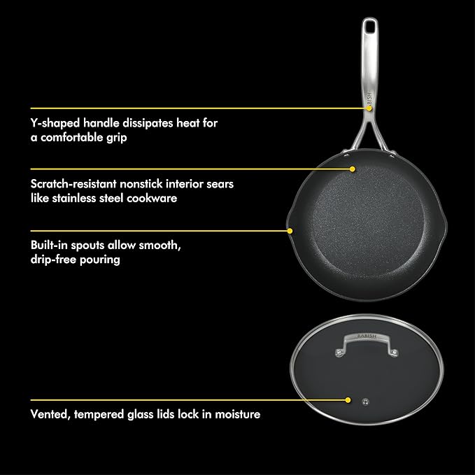 Babish 10 Piece Hard Anodized Laser Titanium Forever Non Stick Technology Durable Pots and Pans Cookware Set - Black