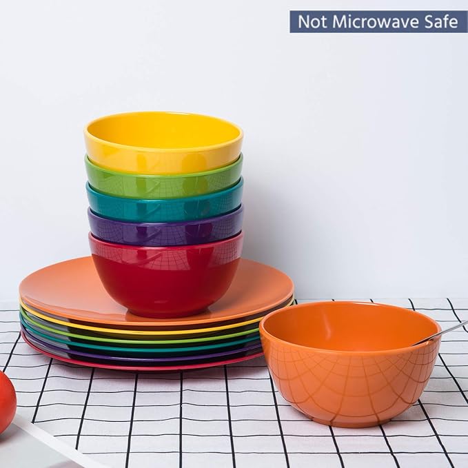 KX-WARE Melamine Bowls set - 28oz 6inch 100% Melamine Cereal/Soup/Salad Bowls, Set of 6 in 6 Assorted Colors | Shatter-Proof and Chip-Resistant Dishwasher Safe, BPA Free