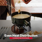 Swissmar Ticino Cast Iron Fondue Set with Enameled Interior, 2L / 2 QT – 9-Piece Cheese & Chocolate Fondue Pot with Forks, Burner & Beechwood Base – Perfect for Family Gatherings & Gift Giving – Green