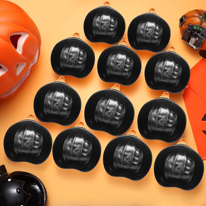 Kolewo4ever 12 Pieces Fall Ceramic Pumpkin Bowl 6 Ounces Ramekins Small Pumpkin Shaped Bowls Orange Dinnerware Decoration for Fall Halloween Serving Dip, Sauce, Condiments,Snack (Black)