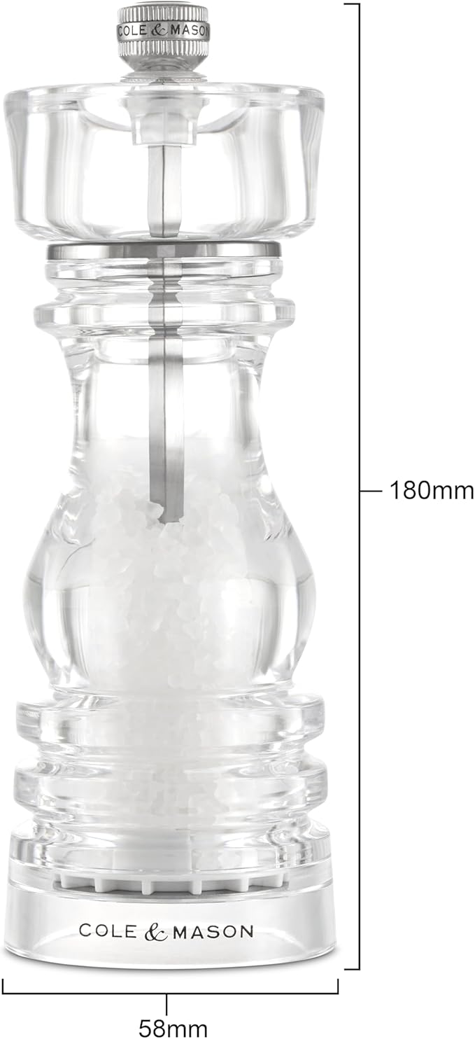 Cole & Mason London Refillable Spice Mill - Kitchen & Home Accessory - Table Salt Grinder - Salt Mill with Ceramic Mechanism - 7", Acrylic