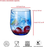 14-ounce Plastic Stemless Wine Glasses, All Purpose Arcylic Glasses, set of 6 Blue Reusable Shatter-resistant Dishwasher Safe