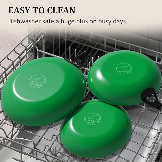 YUTANN Nonstick Frying Pan Set, 8" 10" 12" Ceramic Frying Pans, Pre-seasoned Cast Iron Pan Cookware Set with Removable Handle, Dishwasher Safe, Free of PFAS & PFOA, Compatible with All Stovetops