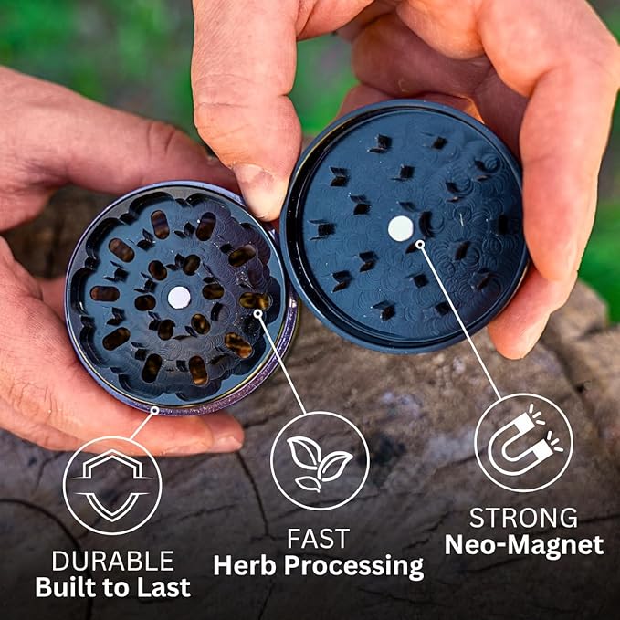 Clear Cut 4 Piece Herb Grinder – 2.75" Manual Dry Herb Grinder, Spice Mill with Transparent Storage Chamber & Diamond-Sharp Teeth, Aluminum Alloy, Portable, Easy-Clean Design