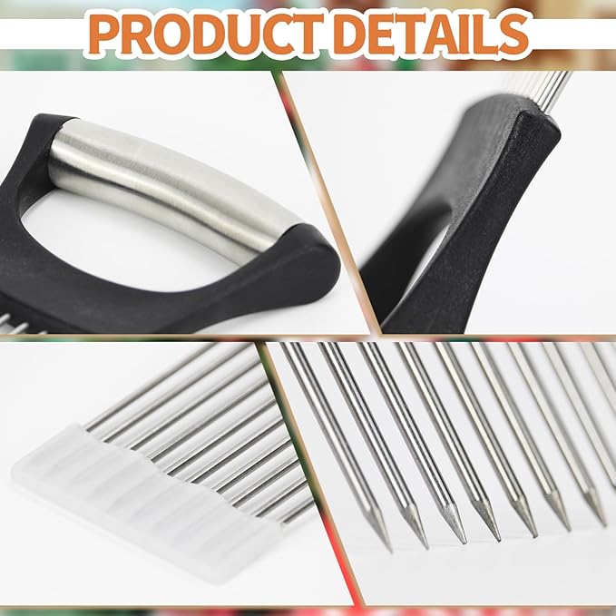 2PCs Stainless Steel Onion Slicer Holder, Onion Cutter Holder for Slicing of Onions,Tomatoes,Avocados,Eggs and Other Vegetables,KItchen Utensils (Wine Red & Black)